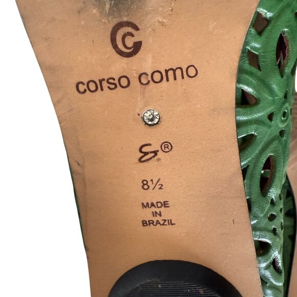 Corso Como Leather Floral Cutout Ballet Flat Women 8.5 Green Modern Classic - Picture 8 of 8